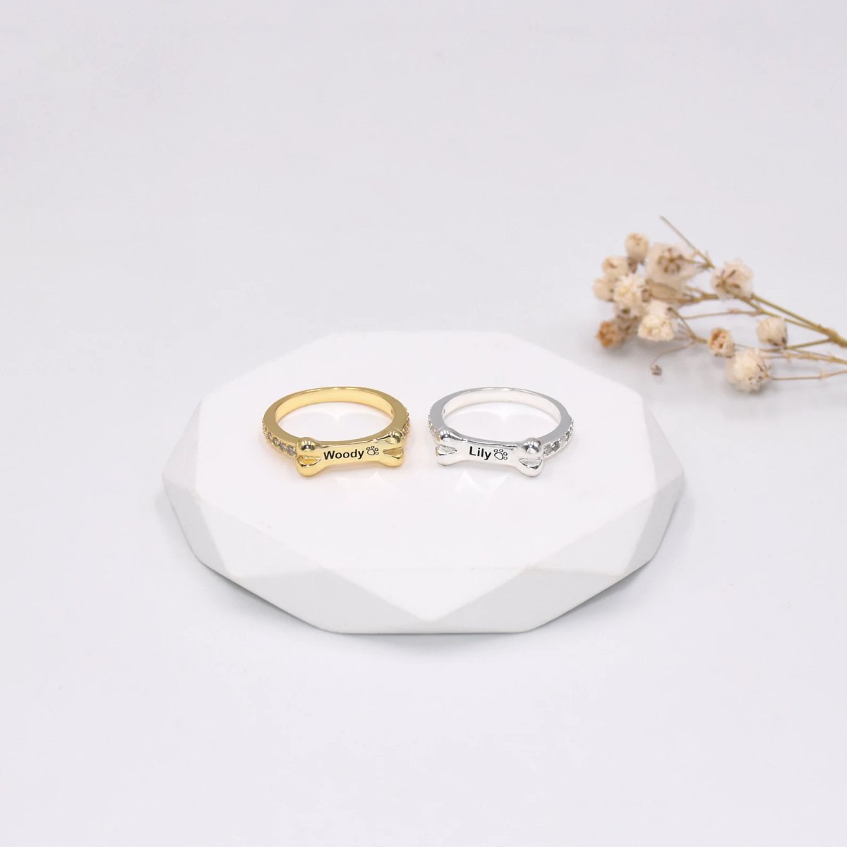 Dog Bone Shaped Ring | 925 Sterling Silver or 925 Gold Plated - AlexEcomStore