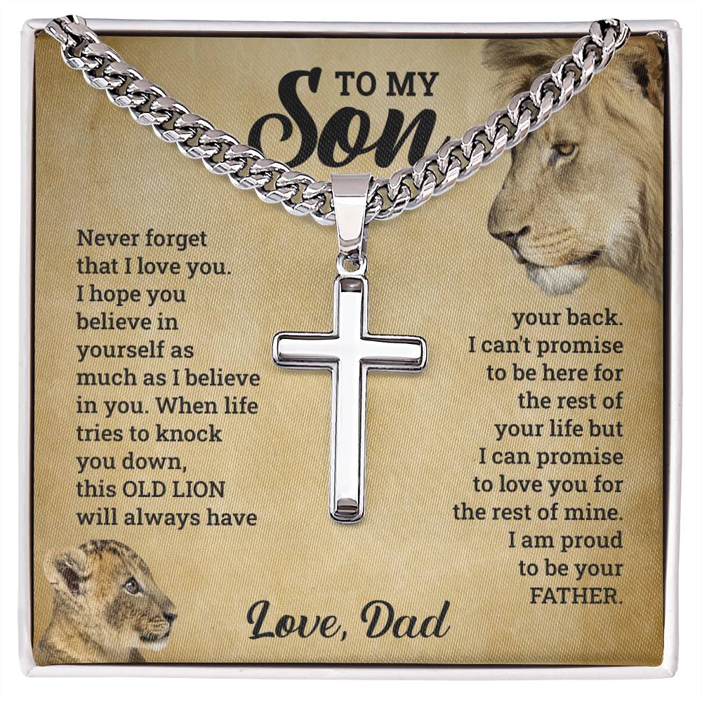 To My Son | Artisan Cross Necklace On Cuban Chain - AlexEcomStore