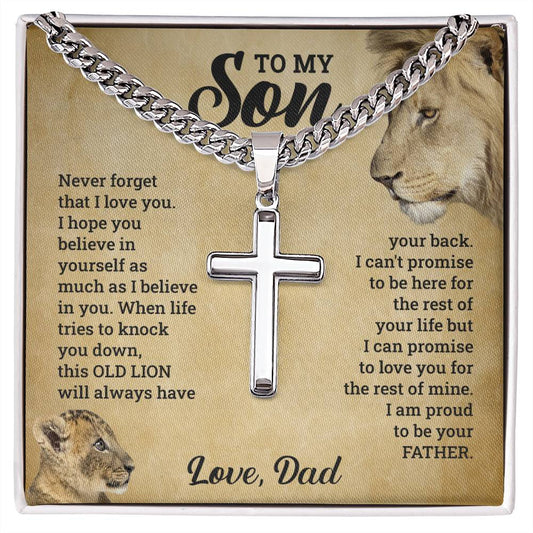 To My Son | Artisan Cross Necklace On Cuban Chain - AlexEcomStore