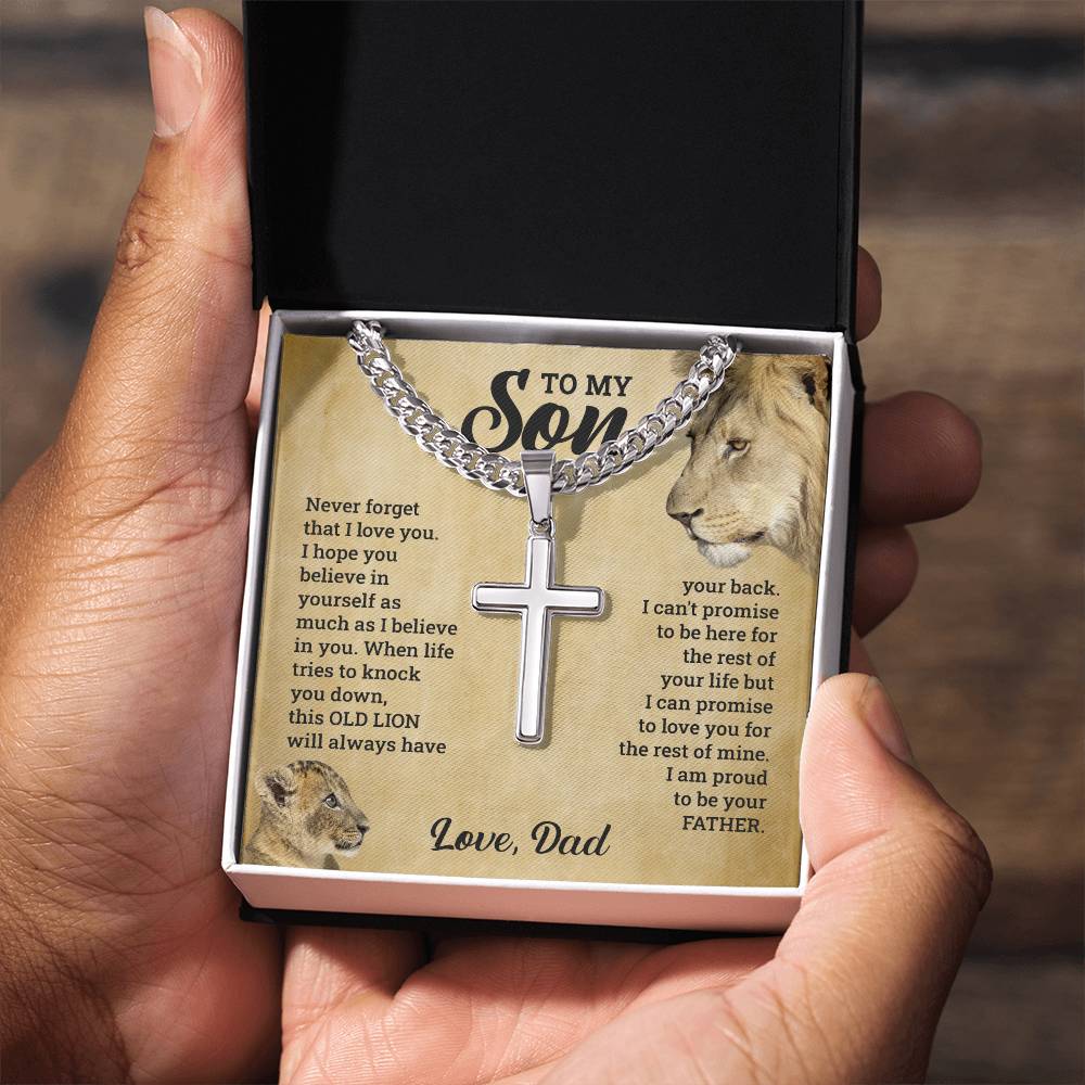 To My Son | Artisan Cross Necklace On Cuban Chain - AlexEcomStore