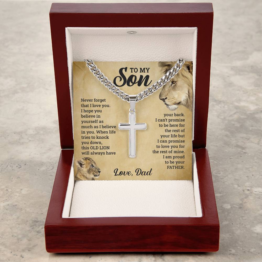 To My Son | Artisan Cross Necklace On Cuban Chain - AlexEcomStore