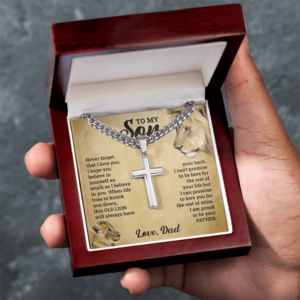 To My Son | Artisan Cross Necklace On Cuban Chain - AlexEcomStore